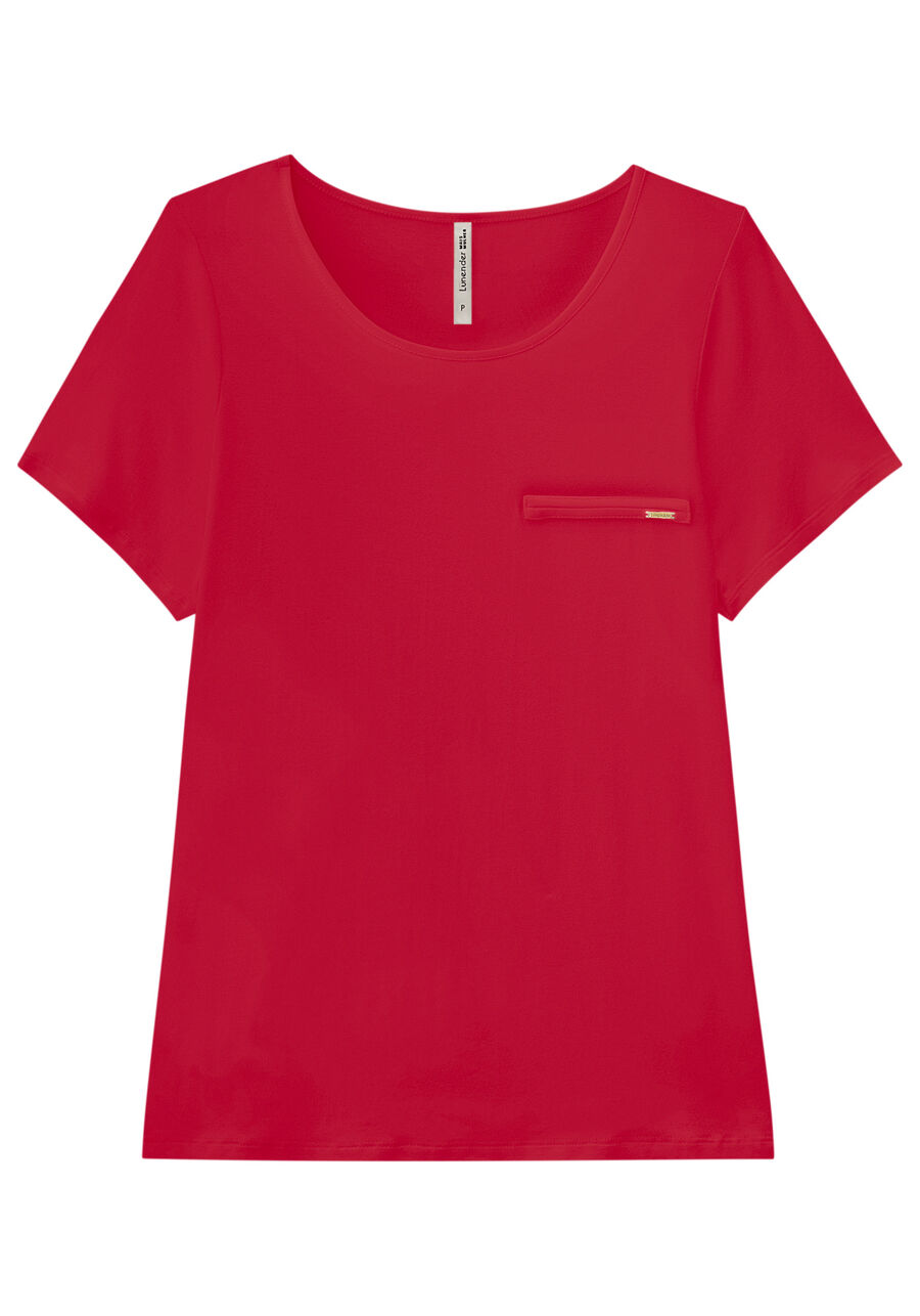 Blusa Básica Lisa De Mangas Curtas Com Detalhe Frontal, . Blusa Básica Lisa De Mangas Curtas Com Detalhe Frontal, , large.