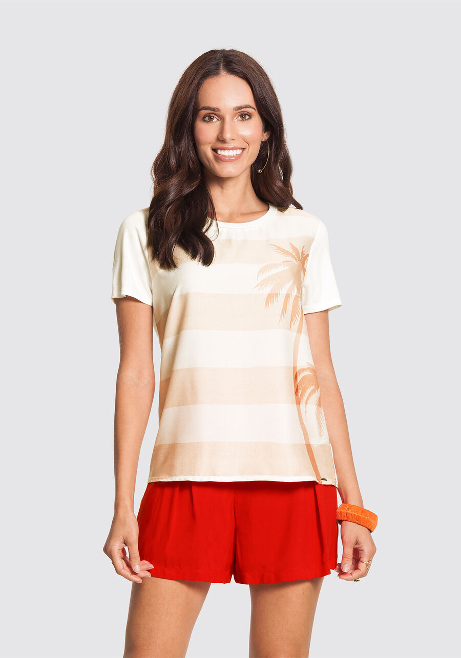 Blusa Estampada em Tecido Crepe e Malha MVS Thirty Plus, SALMAO FAYENCE. Blusa Estampada em Tecido Crepe e Malha MVS Thirty Plus, SALMAO FAYENCE, large.