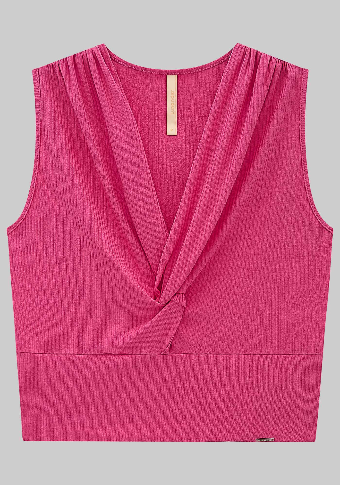Blusa Sem Mangas Canelada com Tor&ccedil;&atilde;o Decote, ROSA AMETHYST, large.