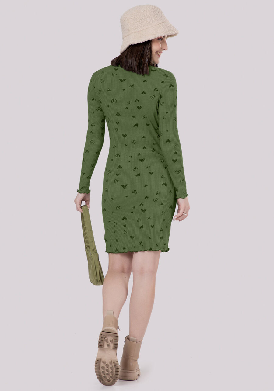 Vestido Curto Juvenil Manga Longa Estampado, HEART BREAKER VERDE. Vestido Curto Juvenil Manga Longa Estampado, HEART BREAKER VERDE, large.