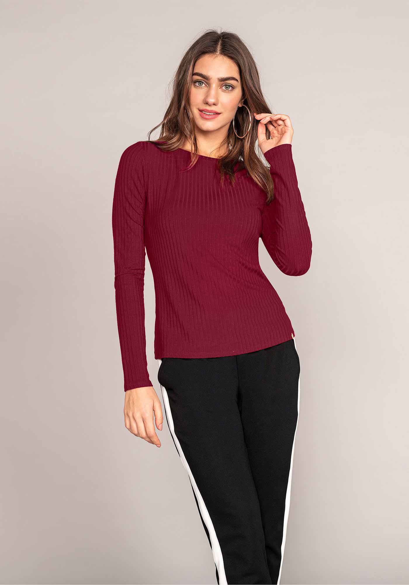 Blusa B&aacute;sica Canelada Manga Longa, , large.