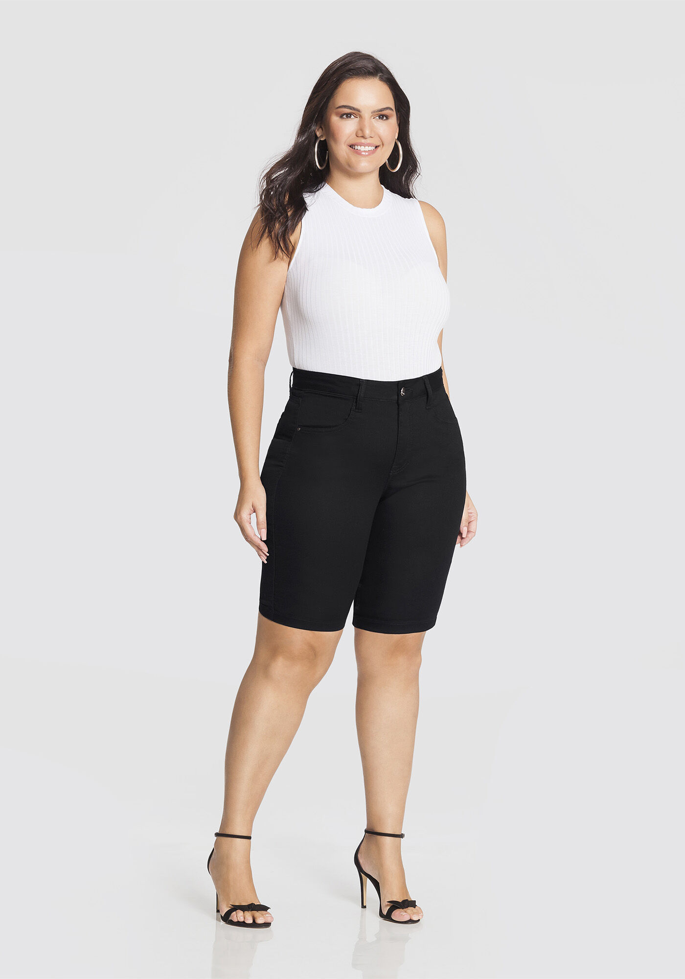 Bermuda Ciclista com Elastano Chapa Barriga, PRETO REATIVO, large.