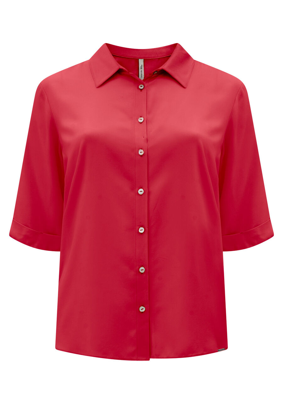 Camisa Plus Size Alongada Com Mangas 3/4 E Botões, . Camisa Plus Size Alongada Com Mangas 3/4 E Botões, , large.