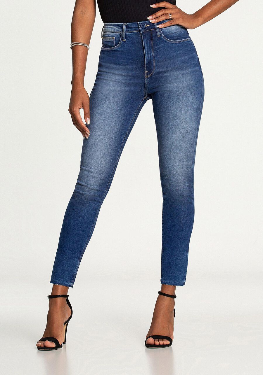 Calça Skinny Cropped Segunda Pele, JEANS ESCURO. Calça Skinny Cropped Segunda Pele, JEANS ESCURO, large.
