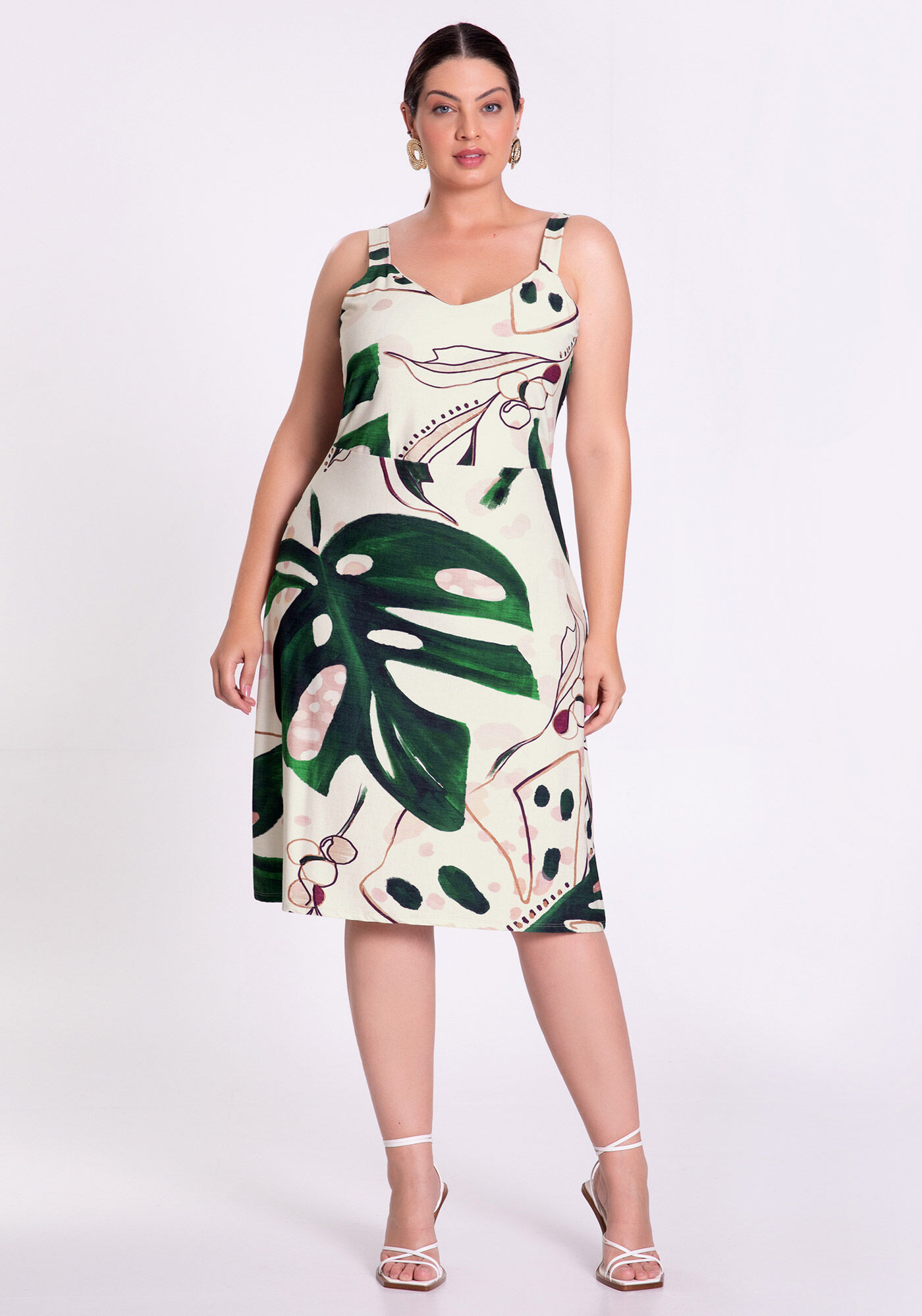 Vestido Midi Plus Size com Recorte Cintura