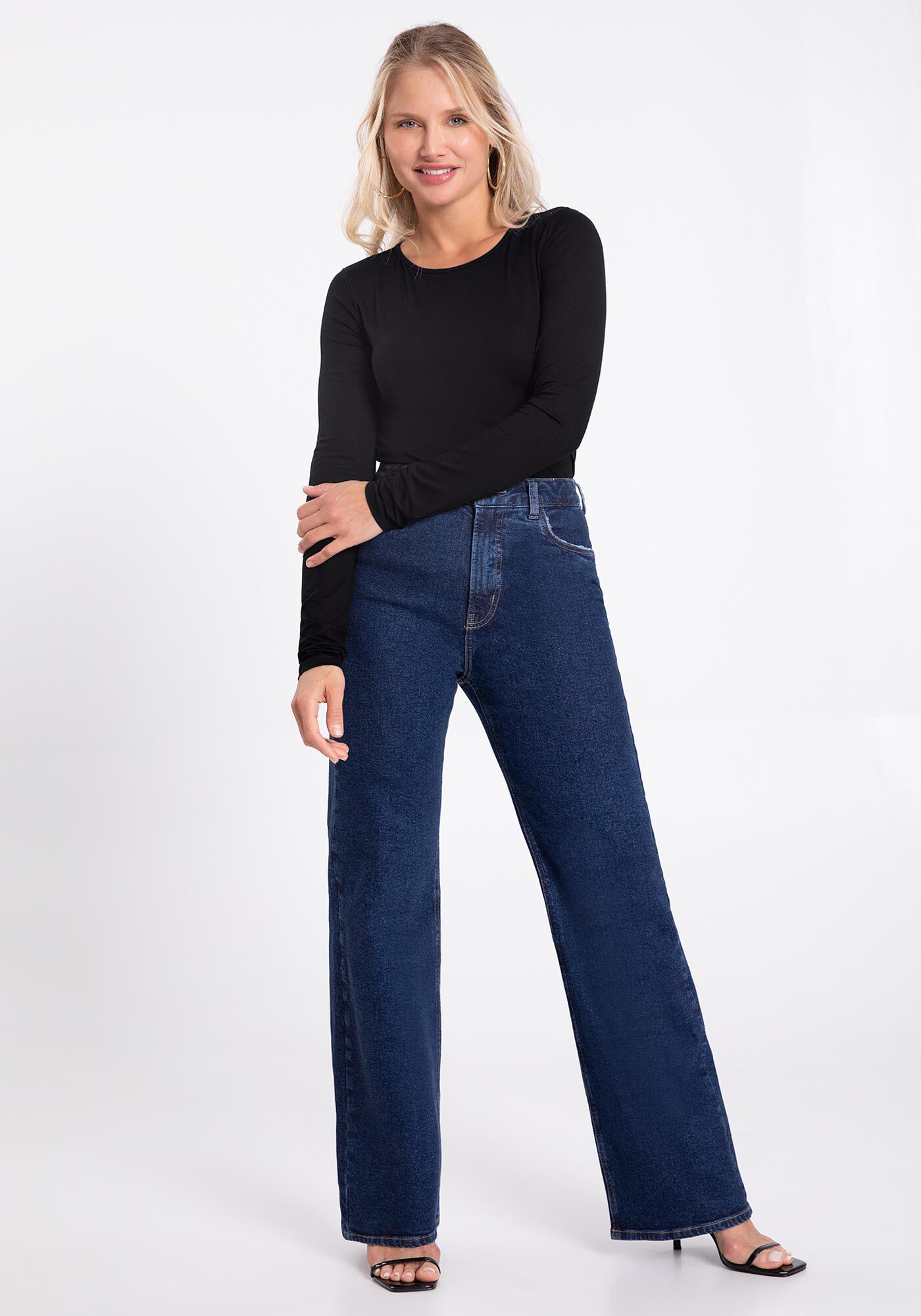 Blusa B&aacute;sica De Mangas Longas Em Malha Com Elastano, , large.