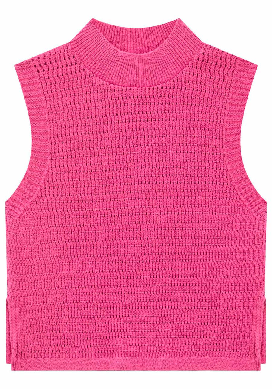 Regata Cropped Juvenil em Tricô com Gola Alta, . Regata Cropped Juvenil em Tricô com Gola Alta, , large.