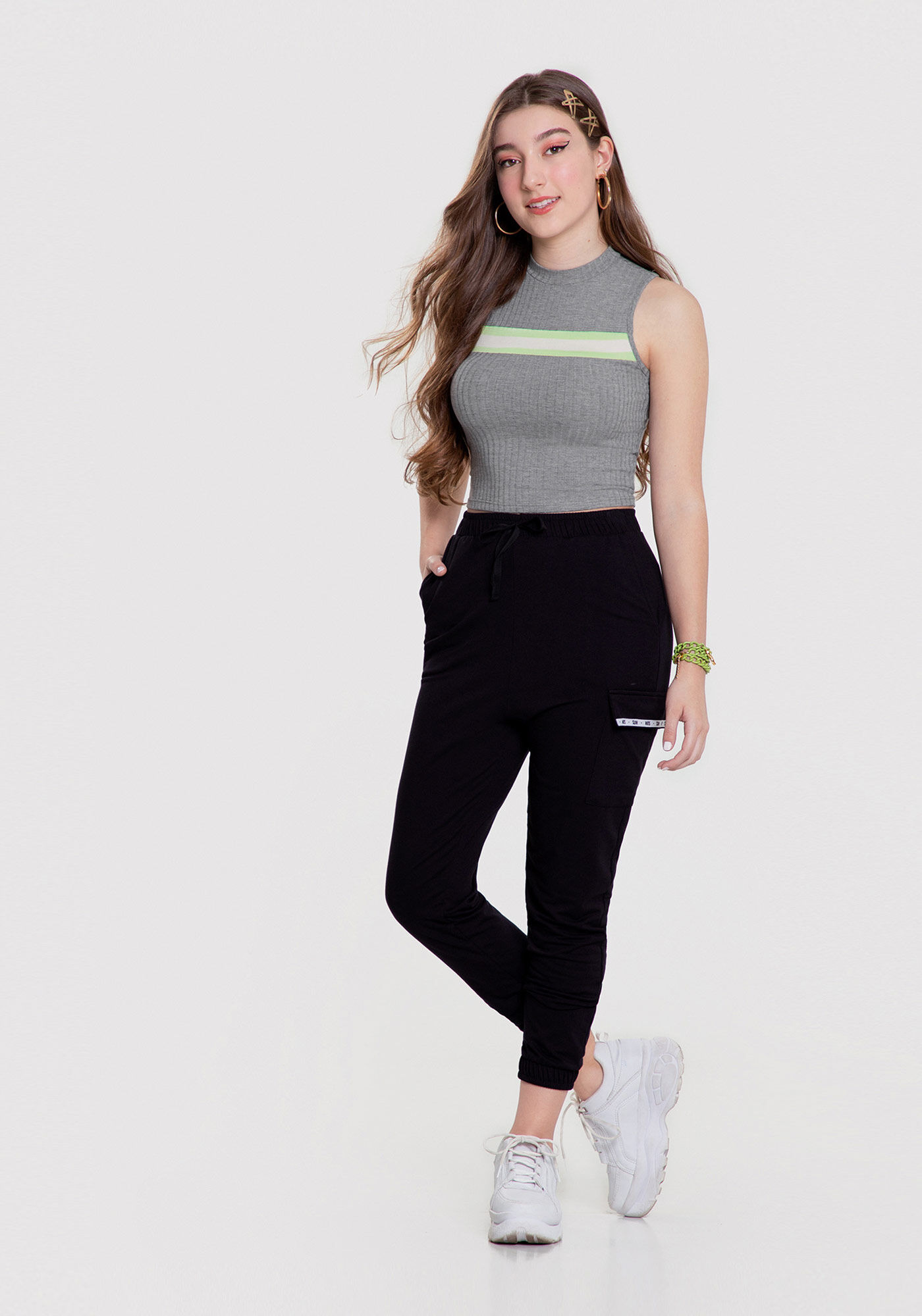 Regata Curta Malha Canelada, MESCLA MEDIO, large.