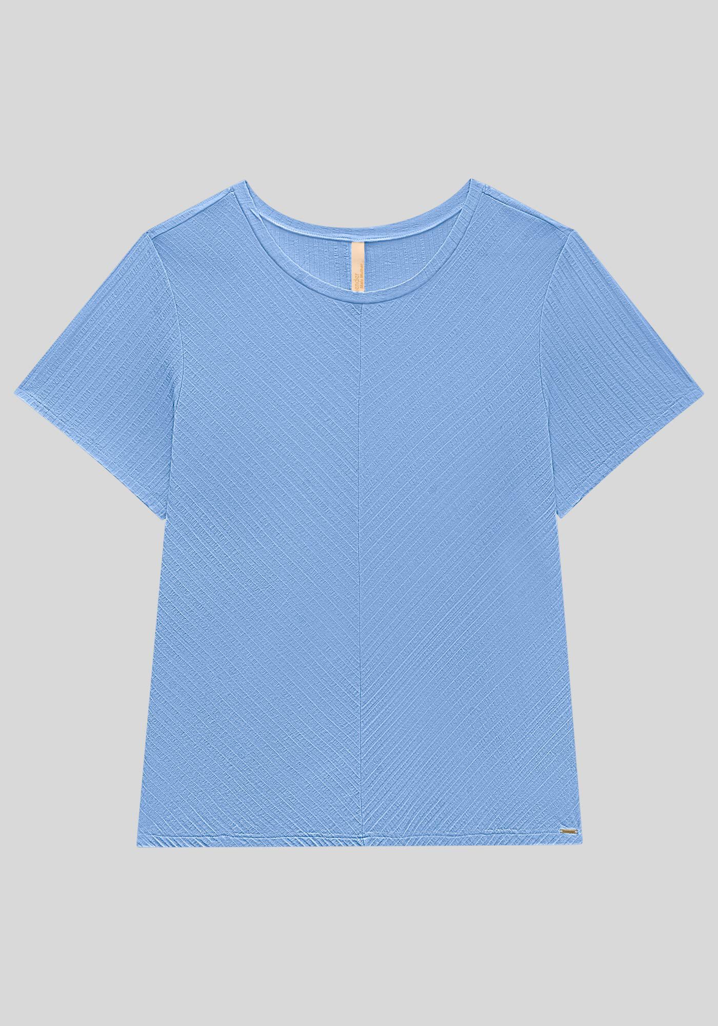 Blusa B&aacute;sica Canelada De Mangas Curtas Com Recorte Frontal, , large.