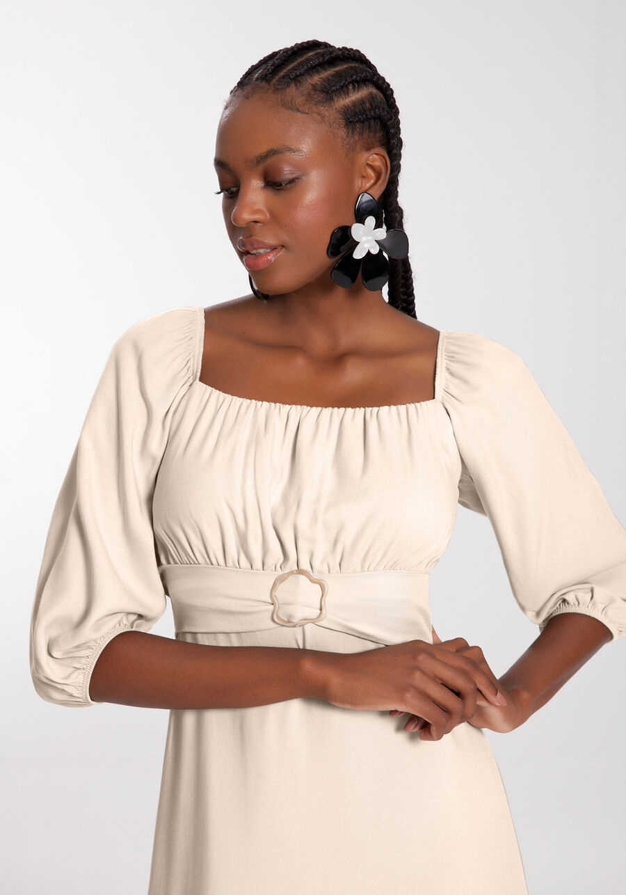 Vestido Midi em Viscose com Decote Quadrado e Cinto, . Vestido Midi em Viscose com Decote Quadrado e Cinto, , large.