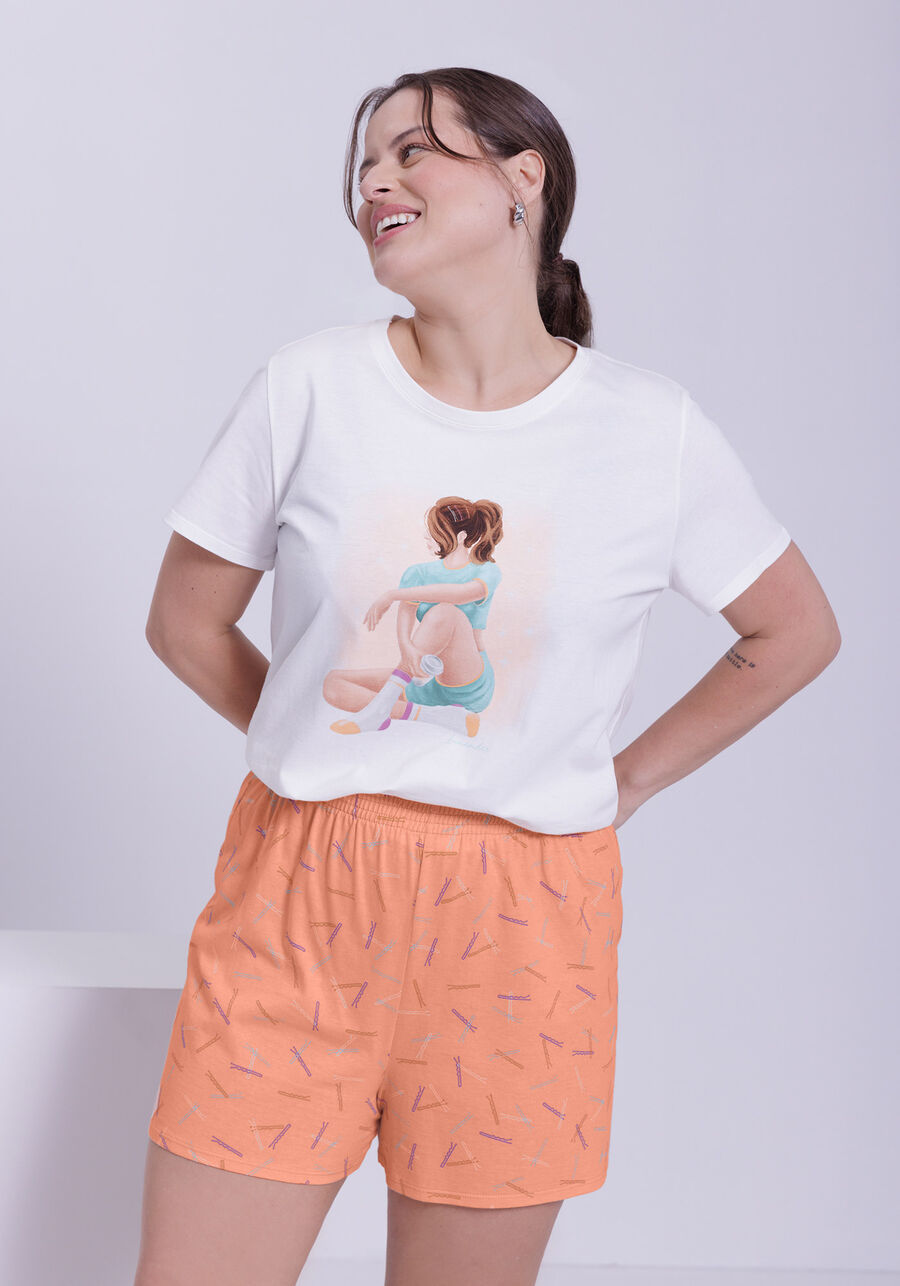Pijama Plus Size Estampado em Malha com Blusa e Shorts, . Pijama Plus Size Estampado em Malha com Blusa e Shorts, , large.