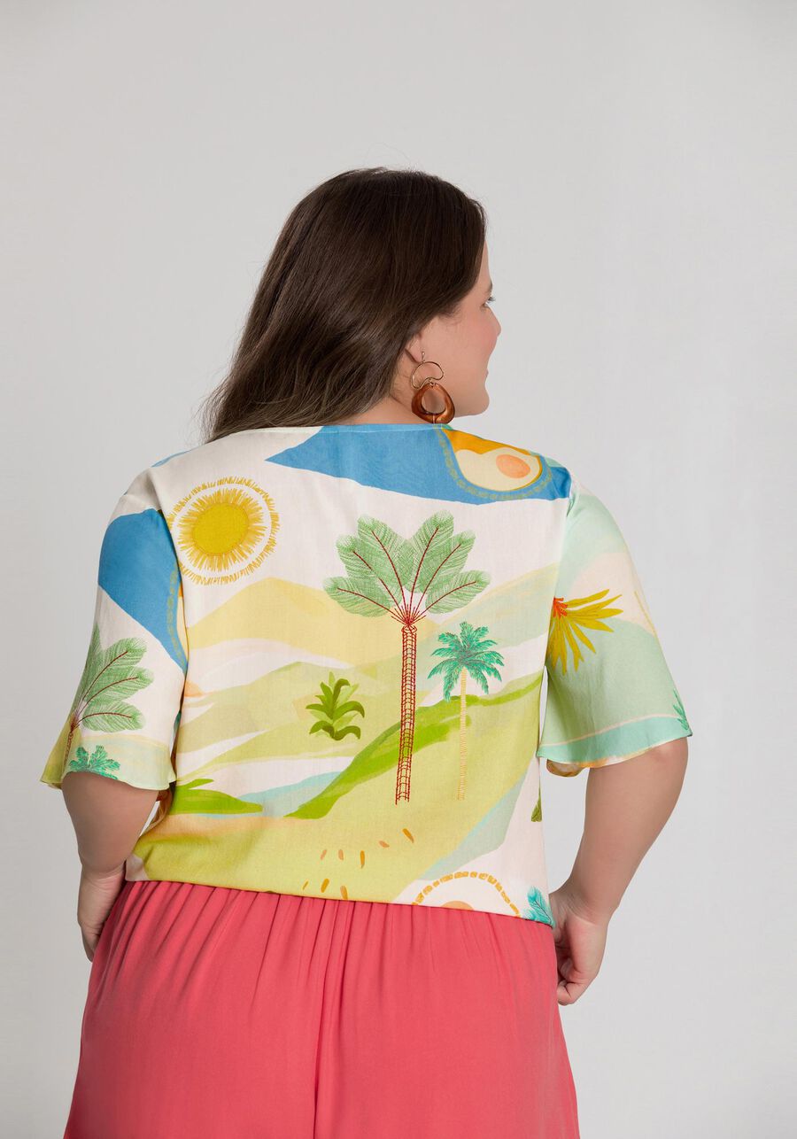 Camisa Estampada com Amarração Plus Size, . Camisa Estampada com Amarração Plus Size, , large.