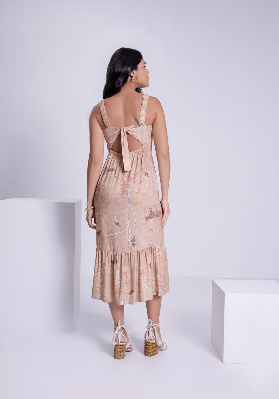 Vestido Midi Estampado em Viscose com Babado, AMAZONIA MARROM. Vestido Midi Estampado em Viscose com Babado, AMAZONIA MARROM, large.