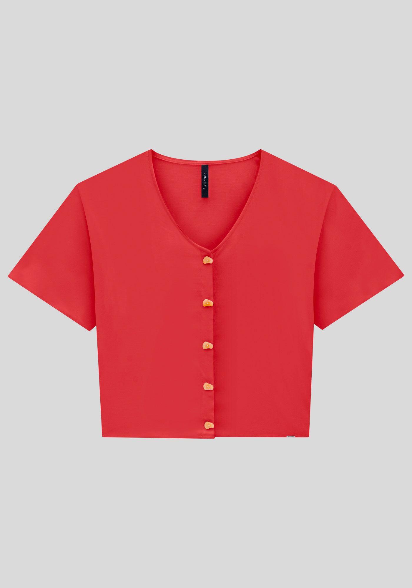 Camisa Manga Curta em Viscose com Decote V, , large.