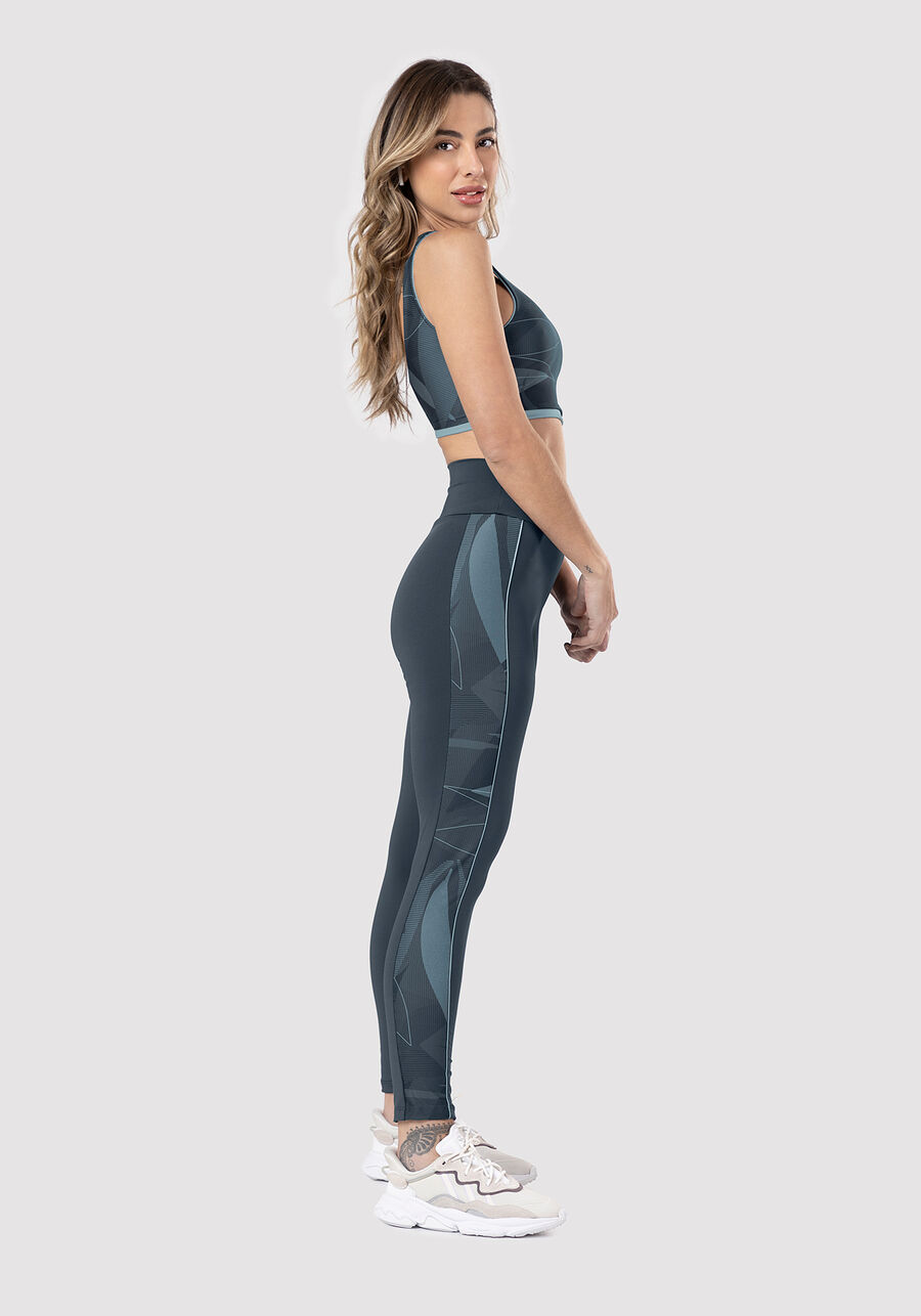 Calça Legging com Recorte Estampado, CINZA NOTI. Calça Legging com Recorte Estampado, CINZA NOTI, large.