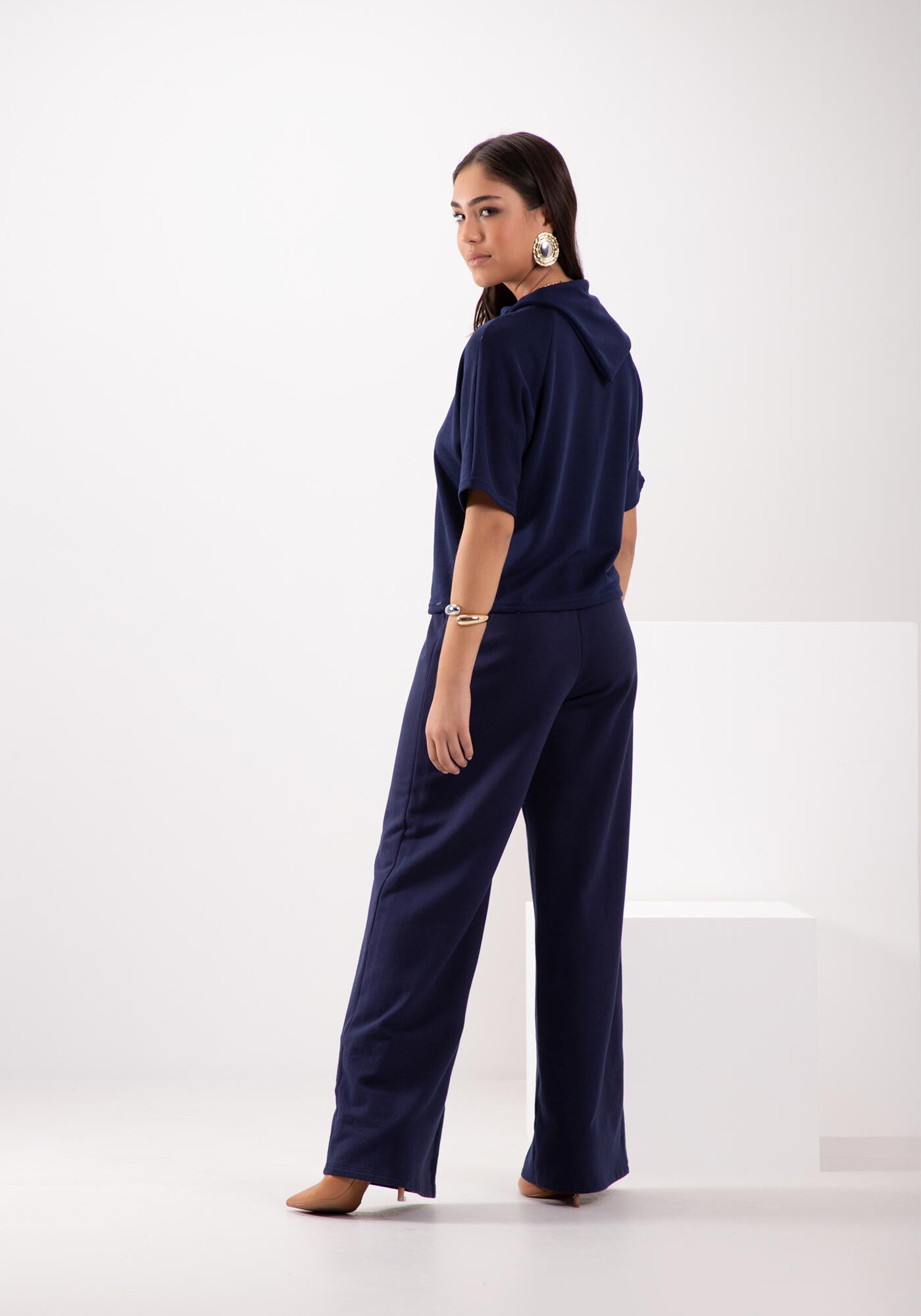 Blusa De Mangas 3/4 Com Gola Alta Em Malha Tric&ocirc;, MARINHO ACTION, large.