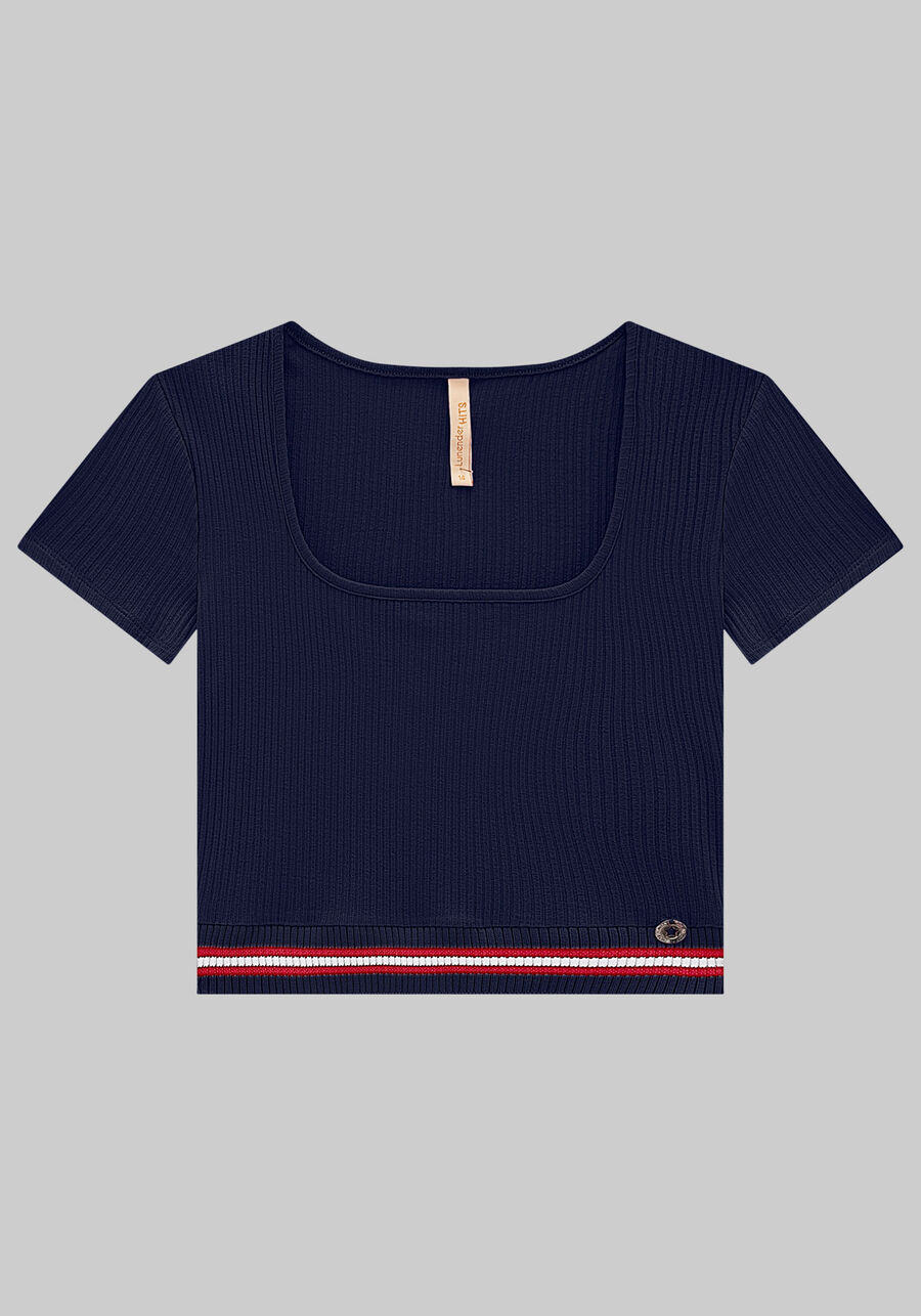 Blusa Juvenil Cropped Canelada com Decote Quadrado, MARINHO ACTION. Blusa Juvenil Cropped Canelada com Decote Quadrado, MARINHO ACTION, large.