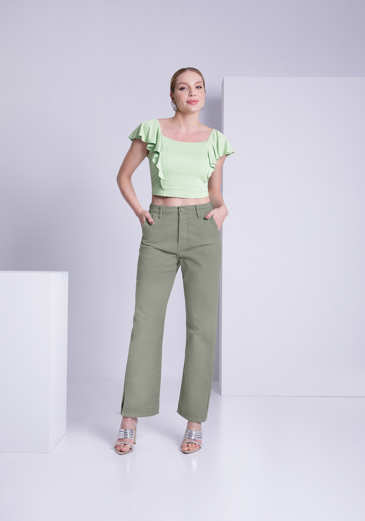 Blazer Sarja Alfaiataria com Elastano, VERDE CORAL, large.