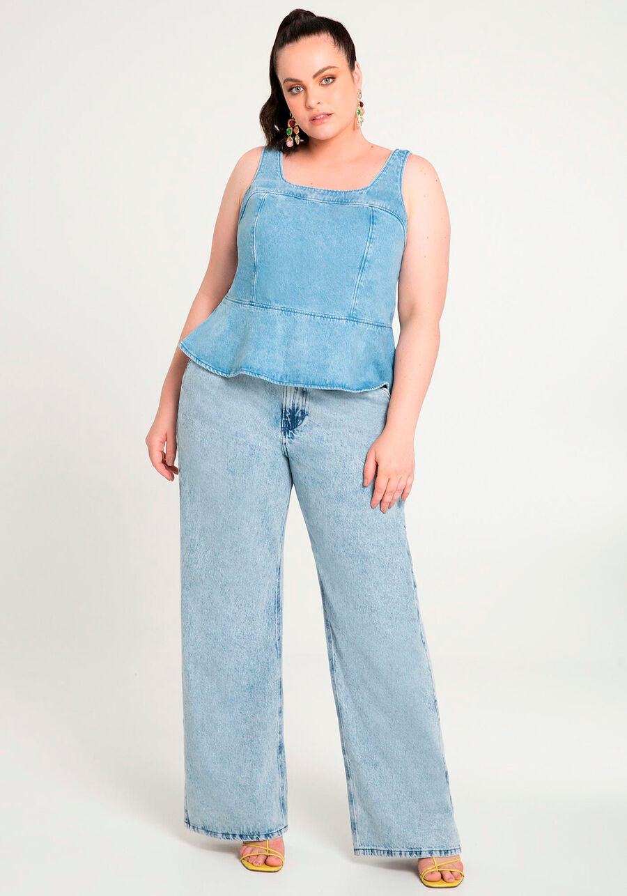 Blusa em Jeans Com Zíper Lateral Plus Size, , large.