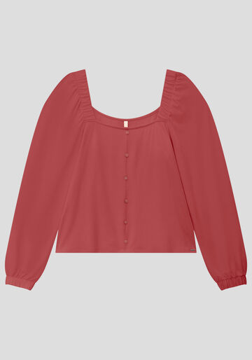 Blusa Plus Size em Malha com Mangas Bufantes, VERMELHO CEDRO-ROSA. Blusa Plus Size em Malha com Mangas Bufantes, VERMELHO CEDRO-ROSA, large.