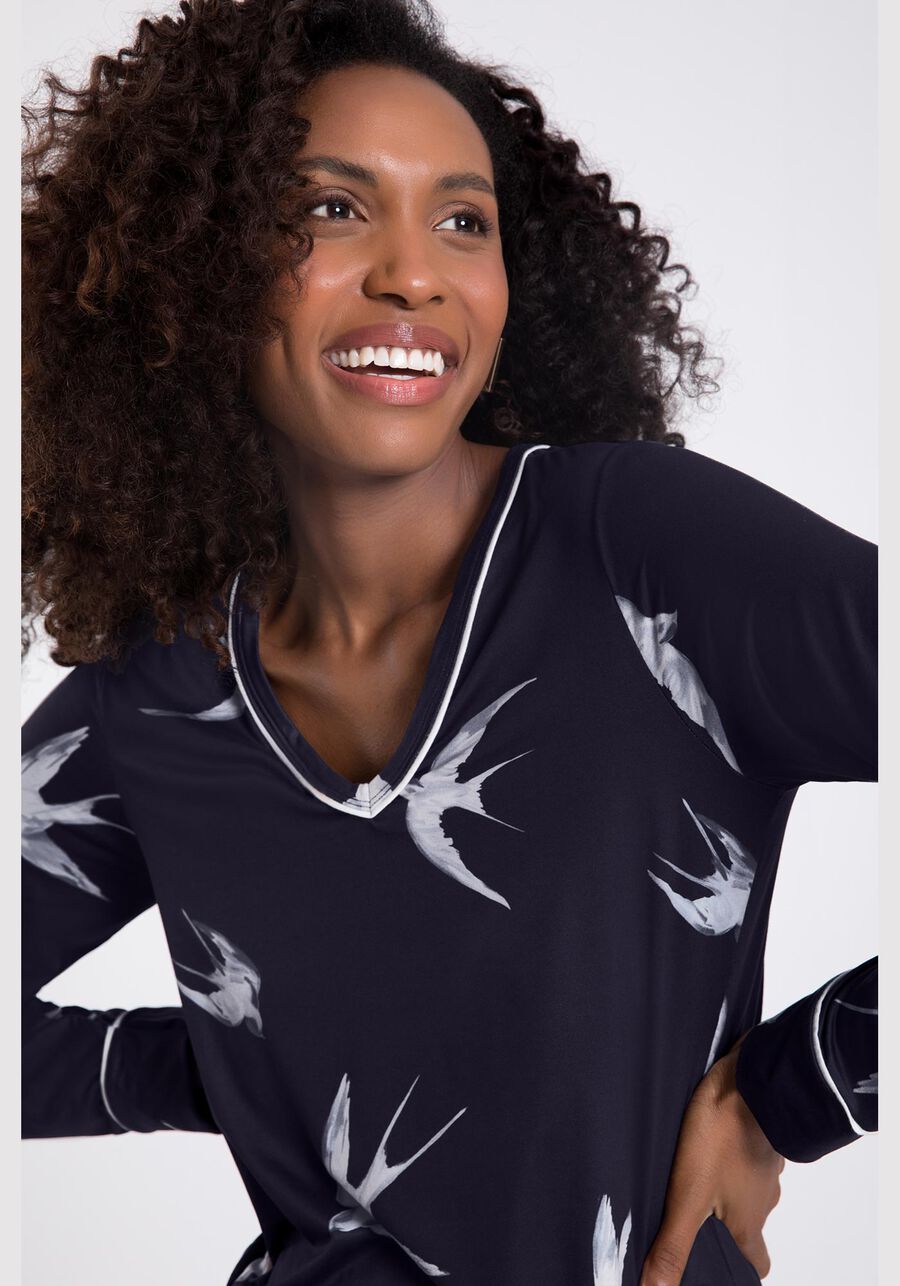 Pijama Longo em Tecido Decote V, . Pijama Longo em Tecido Decote V, , large.