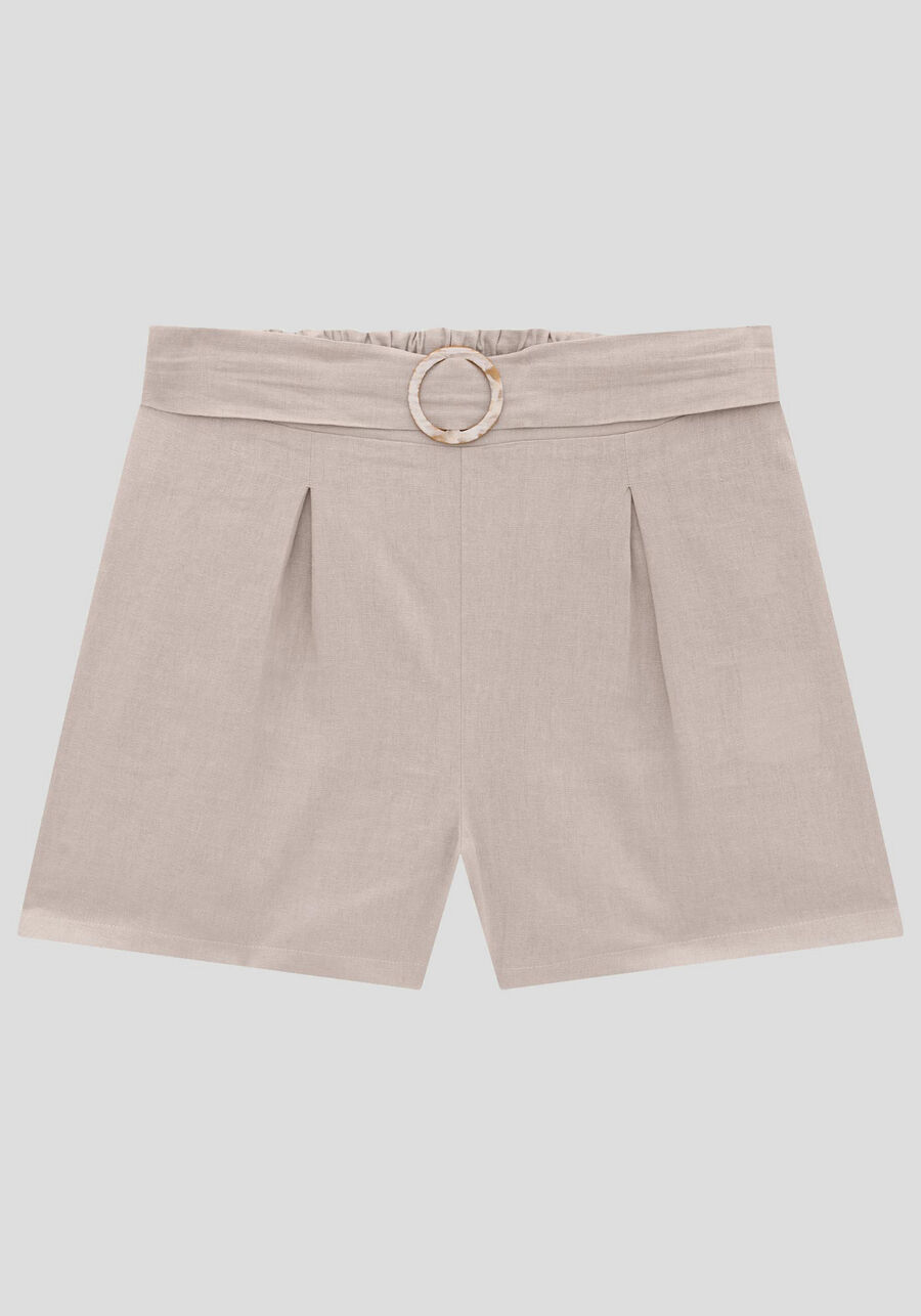 Shorts Plus Size em Linho com Elástico e Cinto, BEGE IMPALA, large.