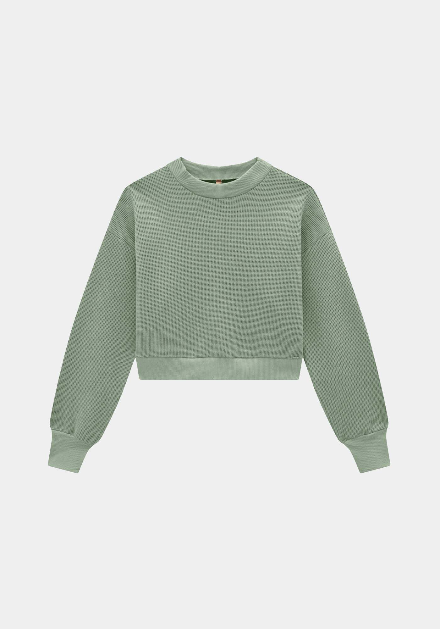 Blus&atilde;o Cropped em Moletom com Textura, VERDE MINERAL, large.