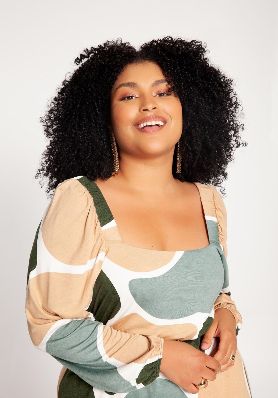 Vestido Plus Size Viscose com Mangas Bufantes, . Vestido Plus Size Viscose com Mangas Bufantes, , large.