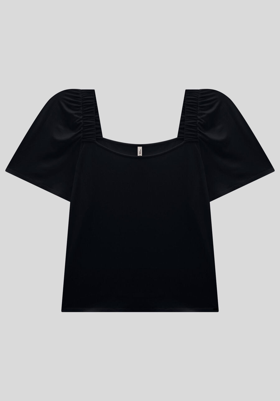 Blusa Plus Size em Malha Viscose com Manga Flare, PRETO REATIVO. Blusa Plus Size em Malha Viscose com Manga Flare, PRETO REATIVO, large.