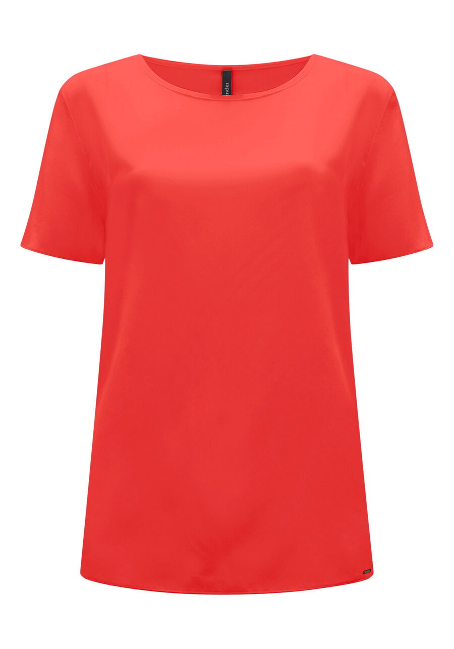 Blusa Lisa Básica De Mangas Curtas Em Tecido Leve, . Blusa Lisa Básica De Mangas Curtas Em Tecido Leve, , large.