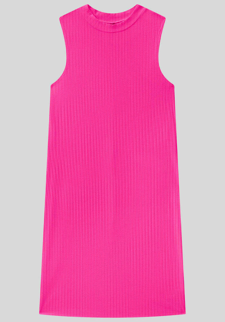 Vestido Básico Curto Sem Mangas Em Malha Canelada, ROSA PRIMAVERA. Vestido Básico Curto Sem Mangas Em Malha Canelada, ROSA PRIMAVERA, large.