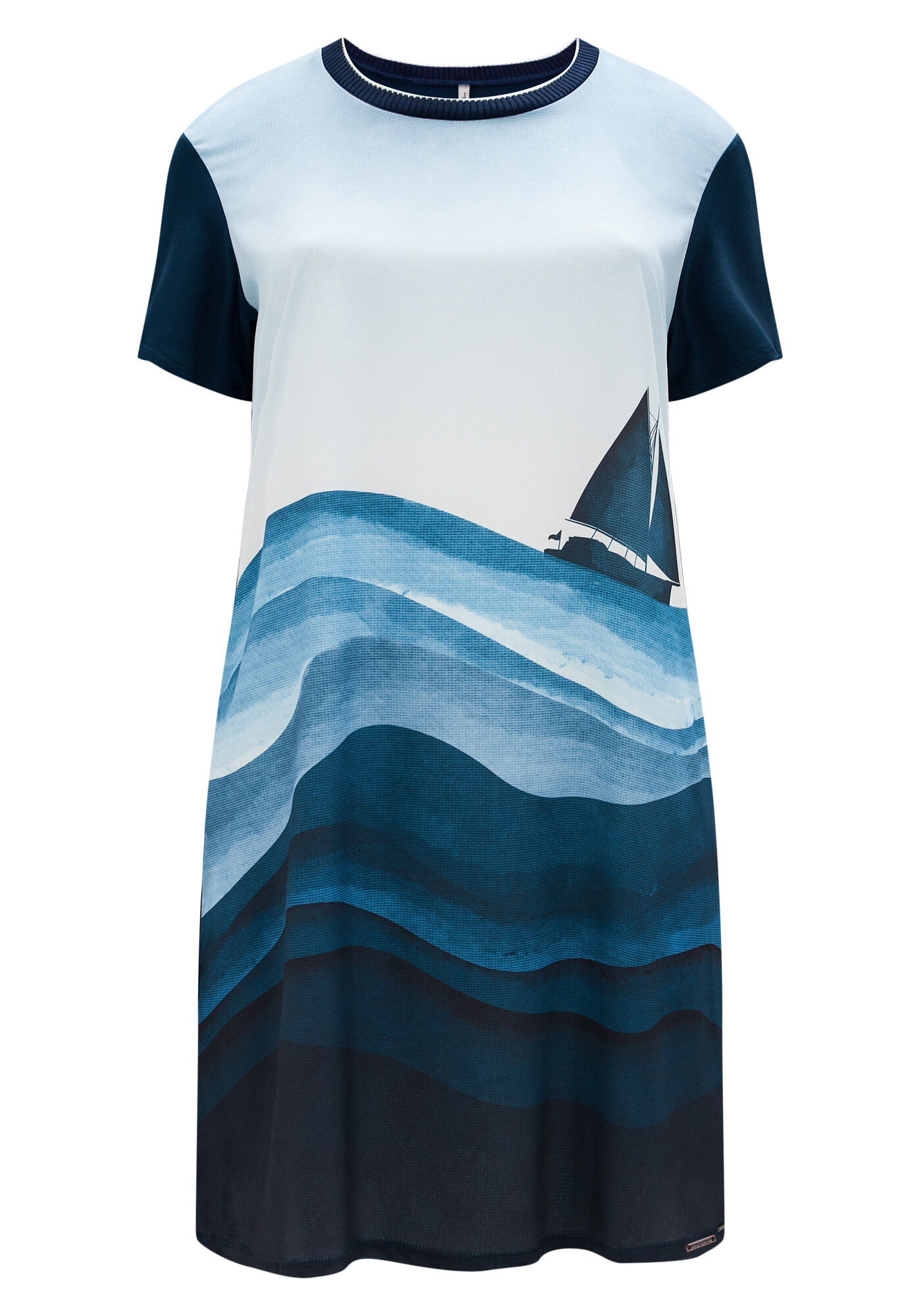 Vestido Estampado De Mangas Curtas Com Decote Em Retil&iacute;nea, MARINHO ACTION, large.