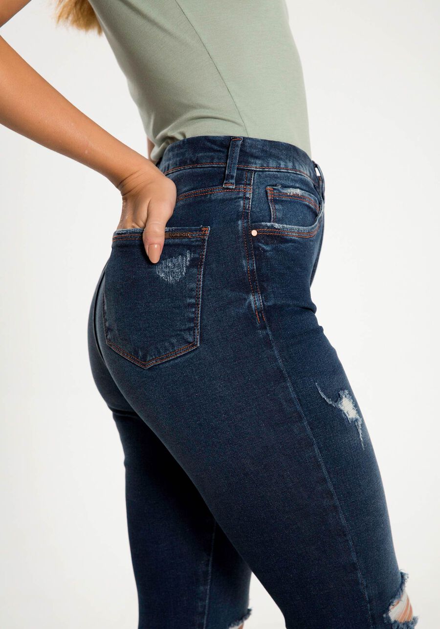 Calça Jeans Skinny Chapa Barriga com Detonados, JEANS, large.