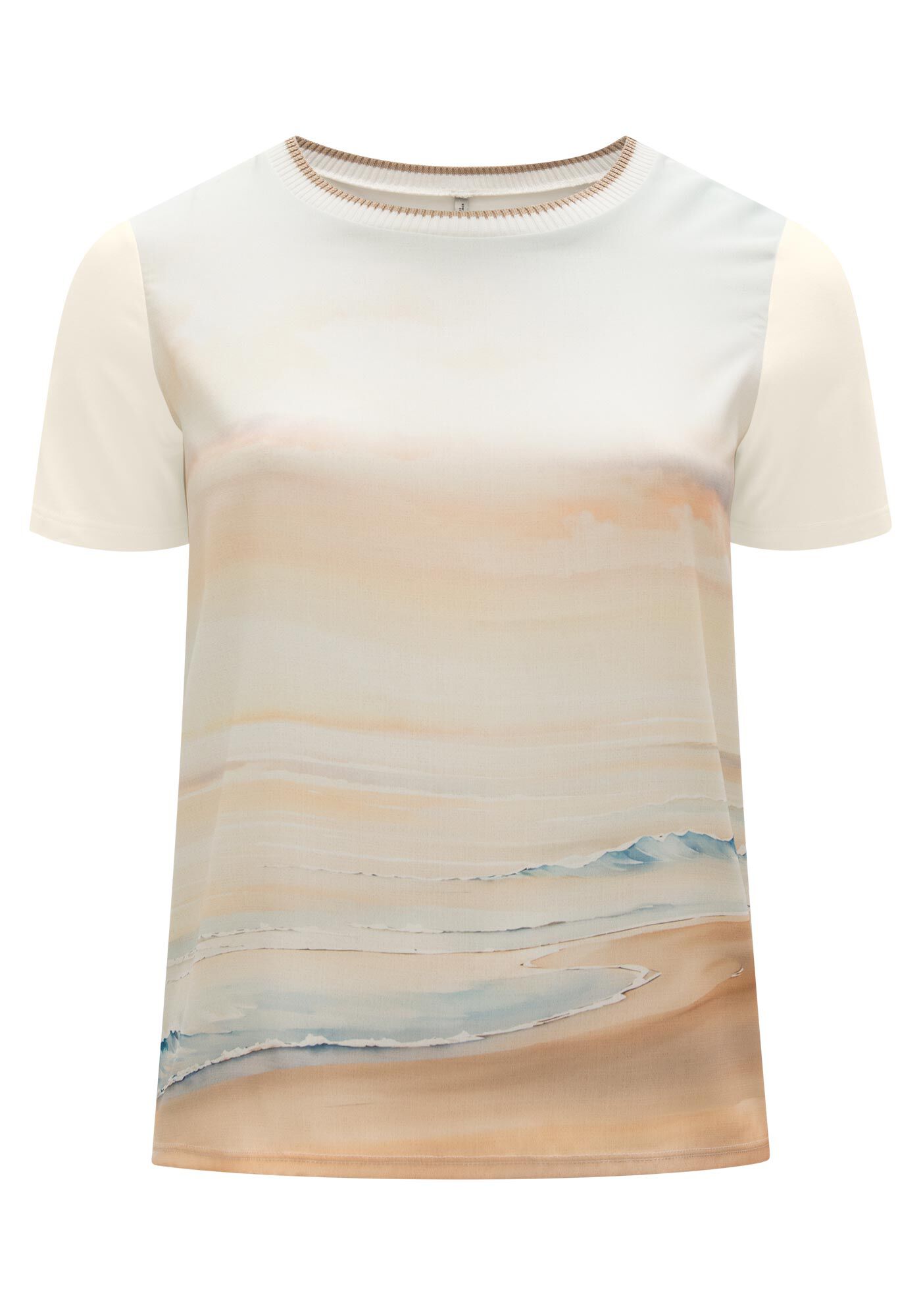 Blusa De Mangas Curtas Plus Size Com Frente Estampada, BRANCO OFF WHITE, large.