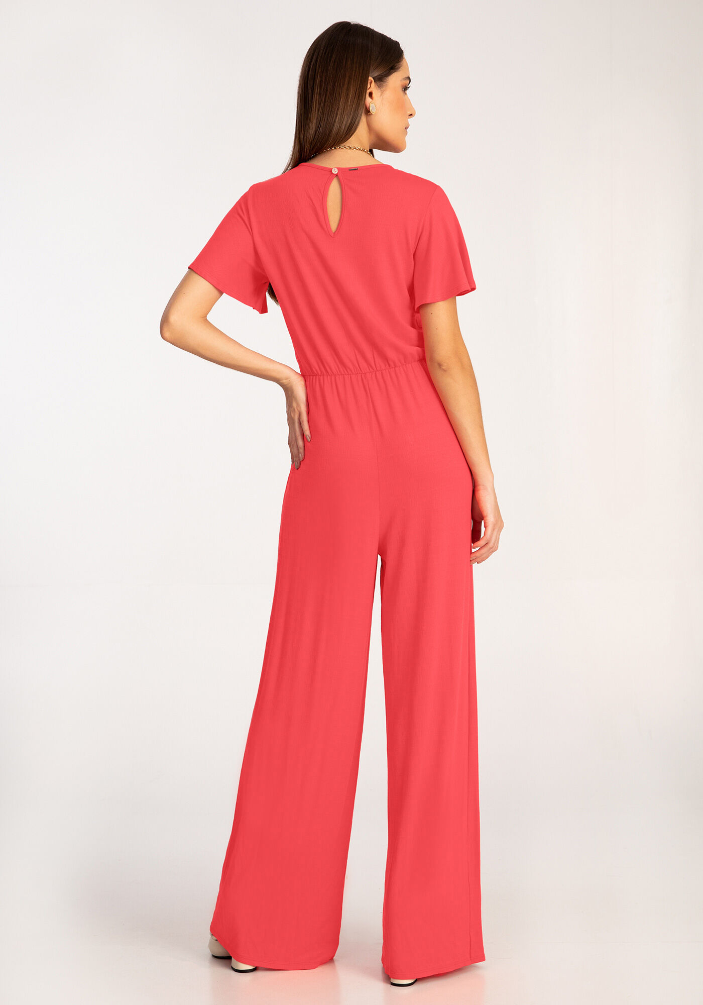 Macac&atilde;o Longo Pantalona em Malha com Cinto, SALMAO BRIGHT CORAL, large.