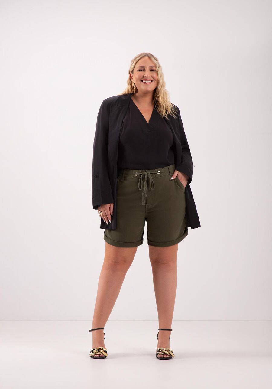 Blusa De Mangas Curtas Com Decote em V Plus Size, . Blusa De Mangas Curtas Com Decote em V Plus Size, , large.