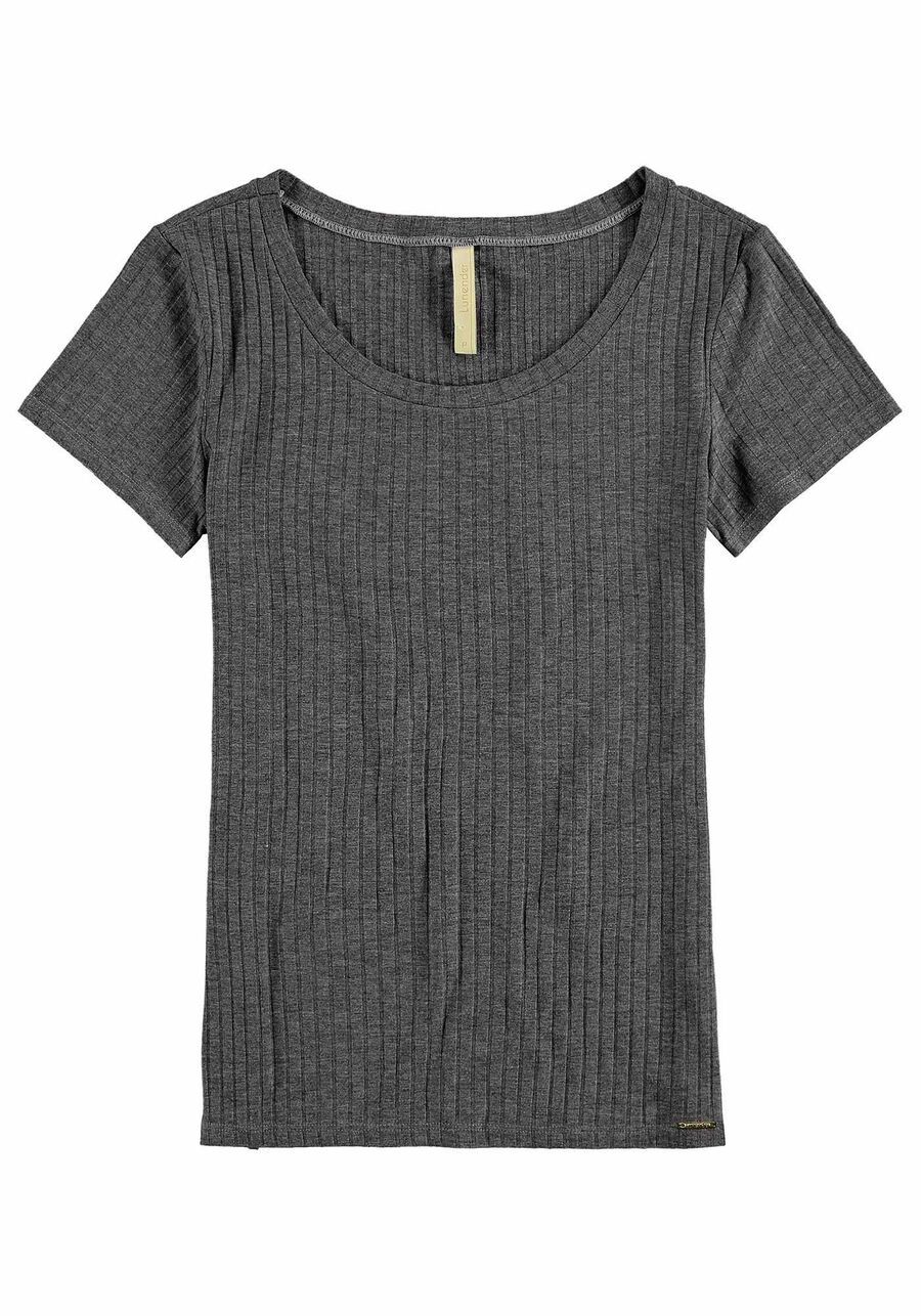Blusa Em Malha Canelada Com Mangas Curtas E Decote Redondo, . Blusa Em Malha Canelada Com Mangas Curtas E Decote Redondo, , large.