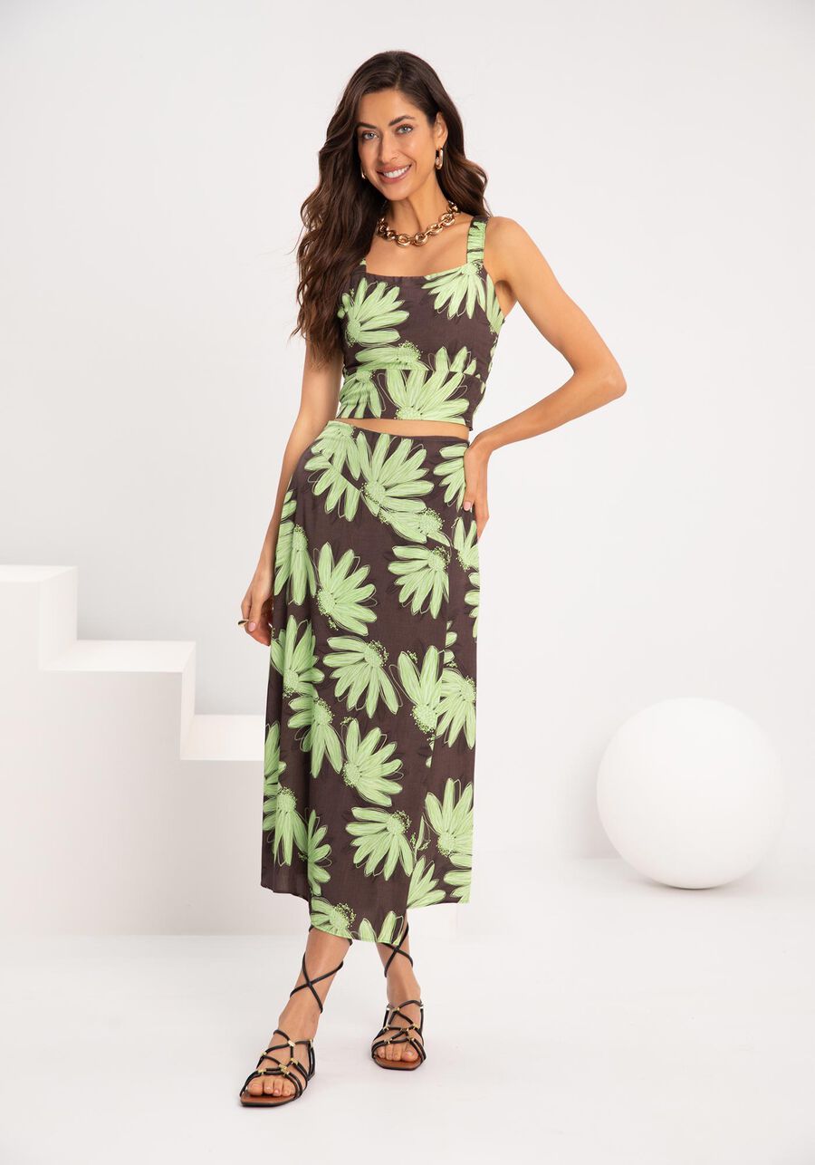 Blusa Cropped Estampada De Alças Com Elástico Nas Costas, PROSPERIDADE VERDE. Blusa Cropped Estampada De Alças Com Elástico Nas Costas, PROSPERIDADE VERDE, large.