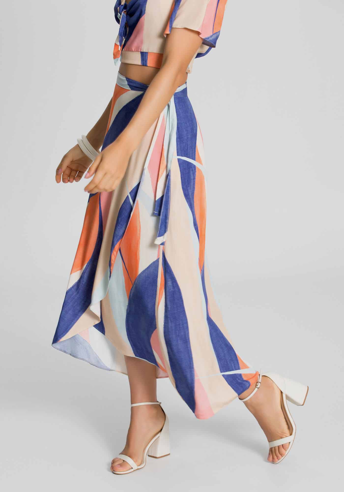 Saia Midi Transpassada Estampada, , large.