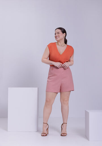 Shorts Plus Size Alfaiataria em Tecido Linho com Decote Cós, ROSA LAVANDER. Shorts Plus Size Alfaiataria em Tecido Linho com Decote Cós, ROSA LAVANDER, large.