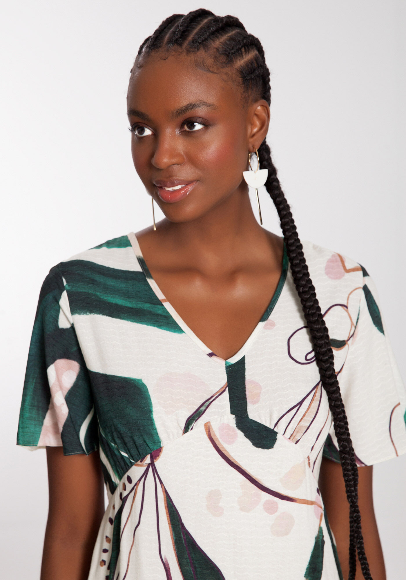 Vestido Midi Estampado em Viscose com Manga Flare Lunender