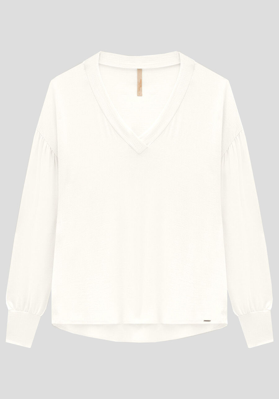 Blusa Plus Size em Malha com Comprimento Mullet, BRANCO OFF WHITE, large.