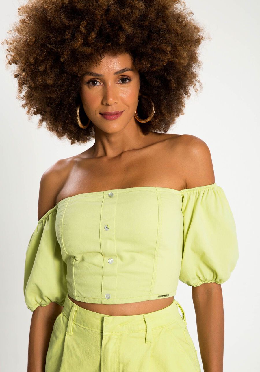 Blusa Cropped Jeans Estampado Manga Bufante, . Blusa Cropped Jeans Estampado Manga Bufante, , large.