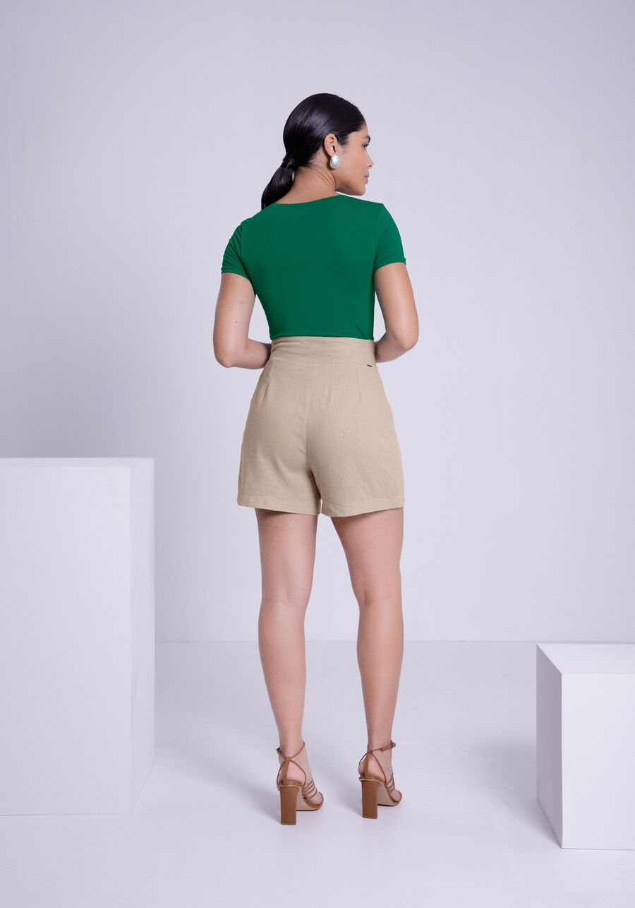 Shorts Cintura Alta em Tecido Linho com Detalhe Cós, . Shorts Cintura Alta em Tecido Linho com Detalhe Cós, , large.
