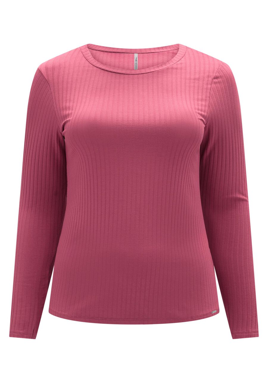 Blusa Básica De Mangas Longas Plus Size Em Malha Canelada, . Blusa Básica De Mangas Longas Plus Size Em Malha Canelada, , large.