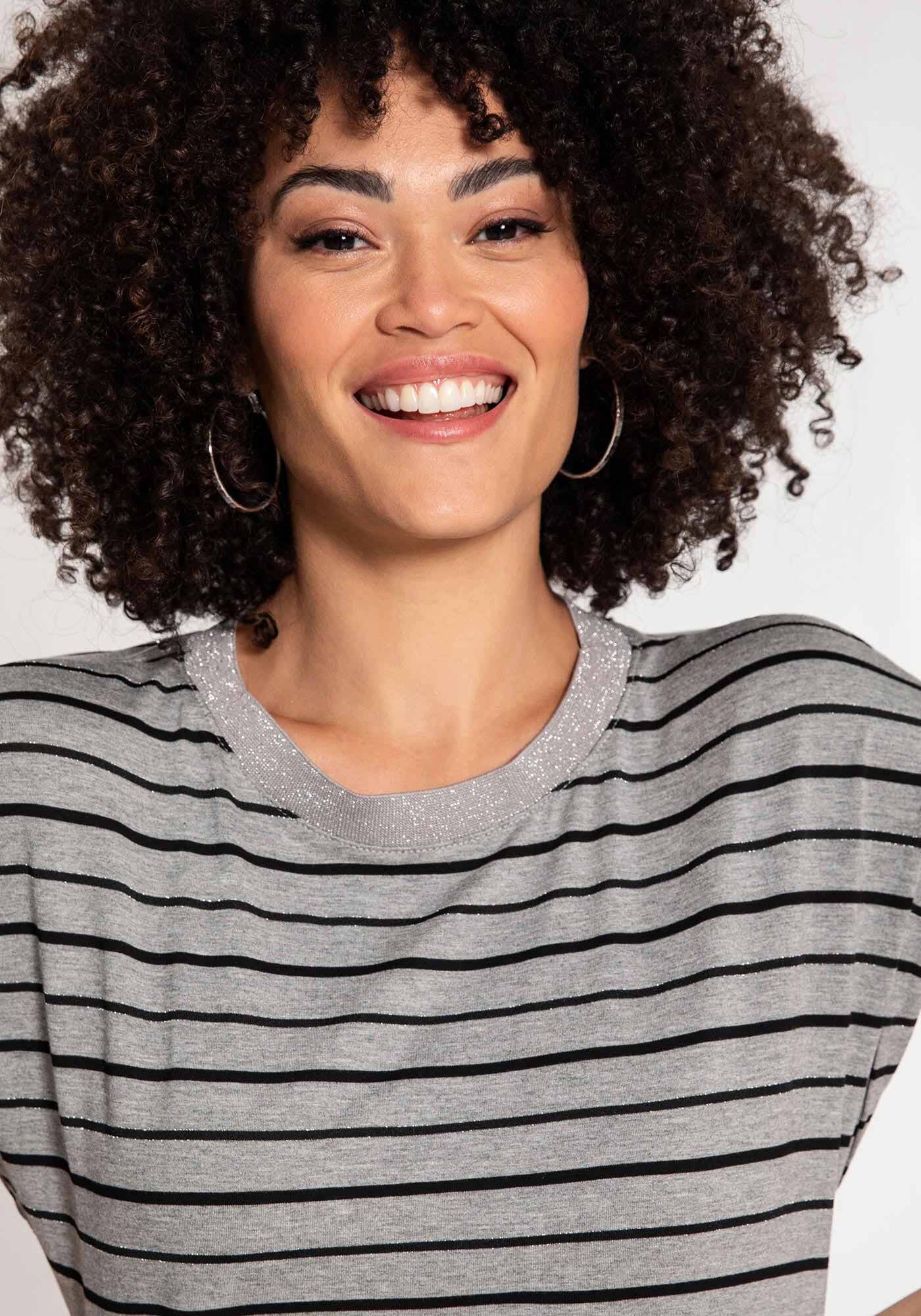 Blusa Mullet Listrada Malha Delicate, MESCLA/PRETO/PRATA, large.