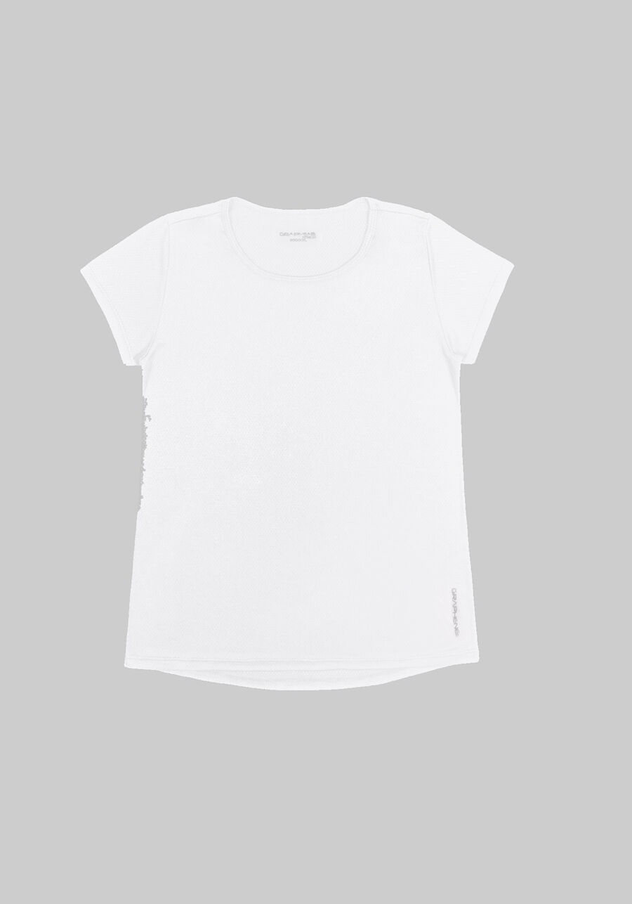 Blusa Básica De Mangas Curtas Em Malha De Poliamida, BRANCO. Blusa Básica De Mangas Curtas Em Malha De Poliamida, BRANCO, large.