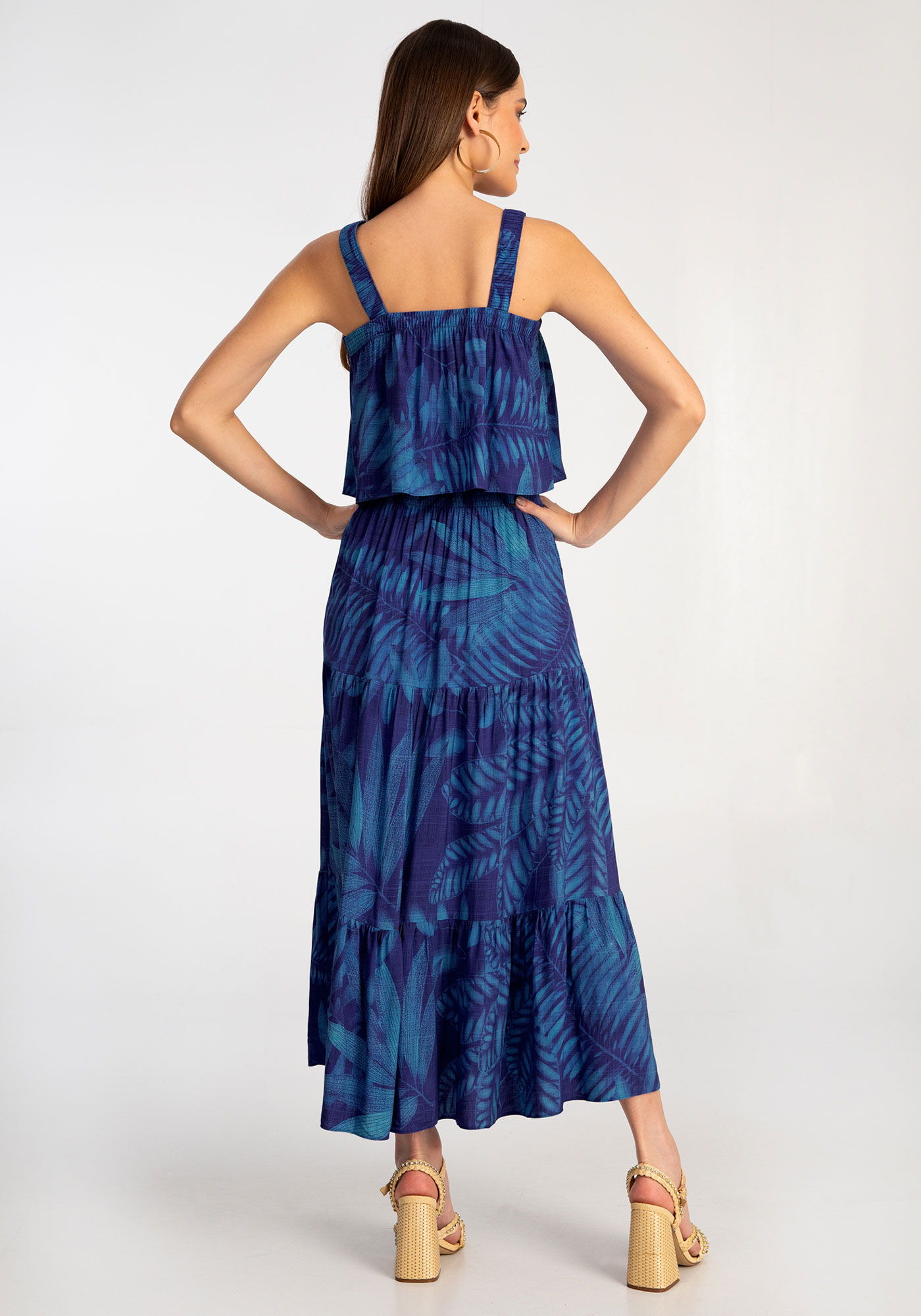 Blusa Cropped em Viscose Estampada com Decote Reto, , large.