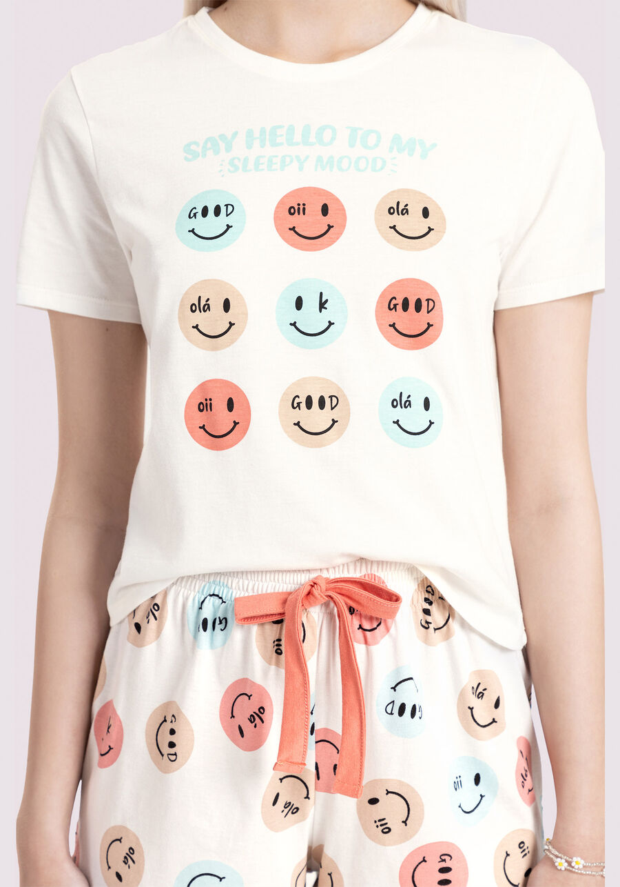 Pijama Curto Juvenil em Malha Estampado, SORRIA OFF. Pijama Curto Juvenil em Malha Estampado, SORRIA OFF, large.