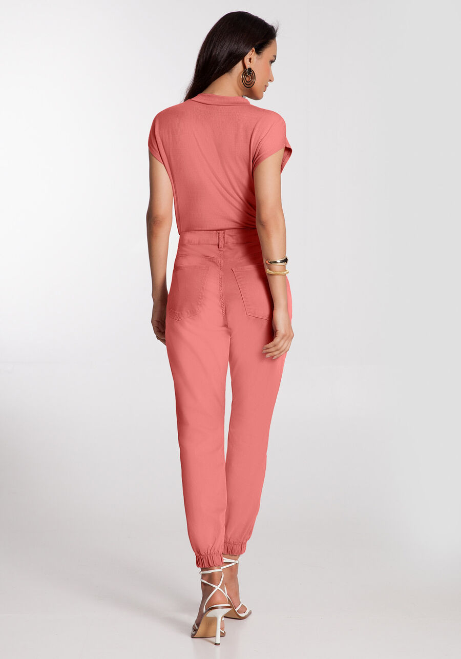 Calça Sarja Jogging com Cadarço, ROSA CORALINA. Calça Sarja Jogging com Cadarço, ROSA CORALINA, large.